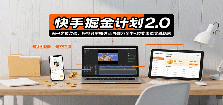 快手掘金计划2.0，账号定位装修、短视频剪辑选品与磁力金牛+裂变出单实战指南-甄选网创