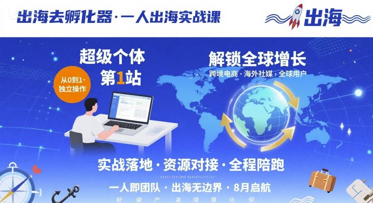 出海去孵化器，一人出海实战课，​超级个体第1站，解锁全球增长-甄选网创