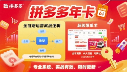 拼多多年卡【8月更新6节】拼多多全链路运营底层逻辑，超级爆单术-甄选网创