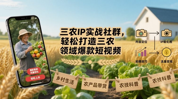 三农IP实战社群，轻松打造三农领域爆款短视频-甄选网创