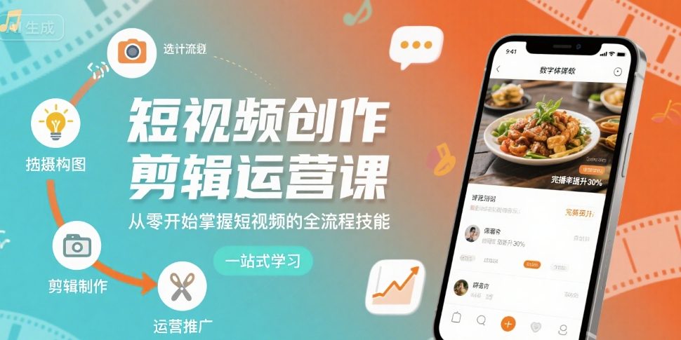 短视频创作剪辑运营课，从零开始掌握短视频的全流程技能-甄选网创
