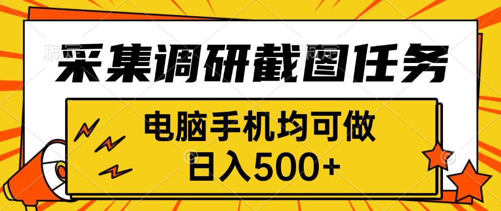 （15868期）采集，调研，截图任务，电脑手机均可做，日入500+-甄选网创