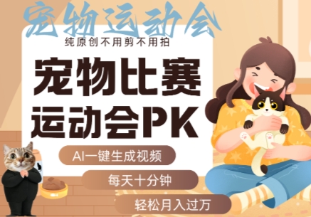 AI一键生成宠物比赛运动会PK视频，纯原创不用剪不用拍，每天十分钟，轻松月入过1W+-甄选网创