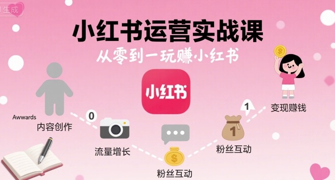 小红书运营实战课，从零到一玩賺小红书-甄选网创