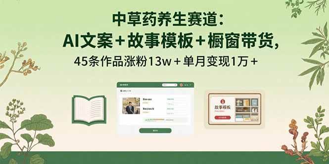 （15925期）中草药养生赛道：AI文案+故事模板+橱带货，45条作品涨粉13w+单月变现1万+-甄选网创