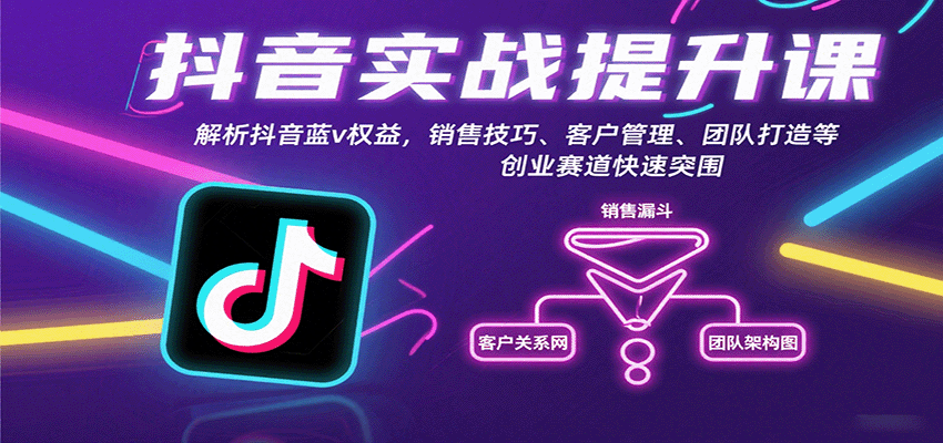 抖音实战提升课：解析抖音蓝v权益，销售技巧、客户管理、团队打造等创业赛道快速突围-甄选网创
