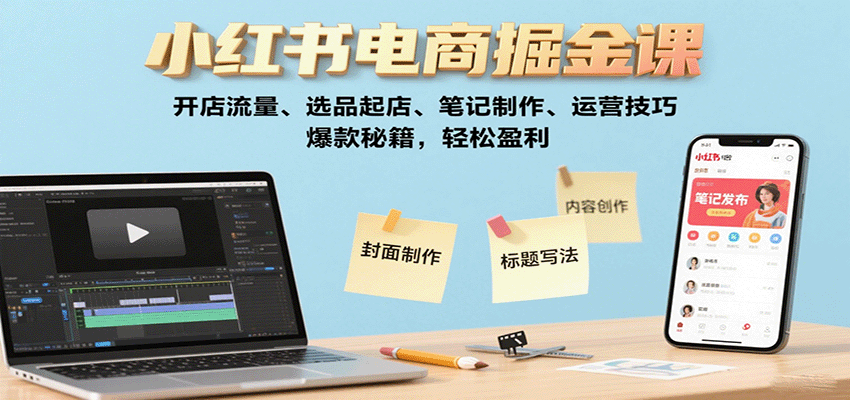 小红书电商掘金课：开店流量、选品起店、笔记制作、运营技巧，爆款秘籍，轻松盈利-甄选网创