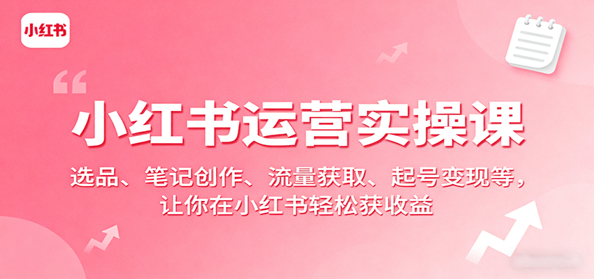 小红书运营实操课：选品、笔记创作、流量获取、起号变现等，让你在小红书轻松获收益-甄选网创
