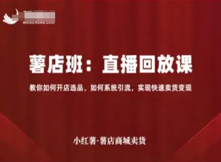 小红薯薯店商城卖货直播回放课，教你如何开店选品、如何系统引流，实现快速卖货变现-甄选网创