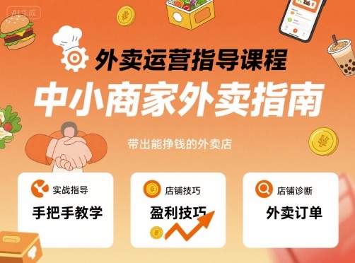外卖运营指导课程，中小商家外卖指南，手把手带出能挣钱的外卖店-甄选网创