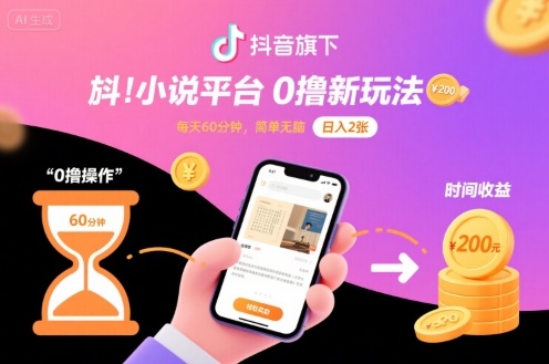 抖音旗下小说平台0撸新玩法，每天挂G60分钟，简单无脑，日入2张【揭秘】-甄选网创