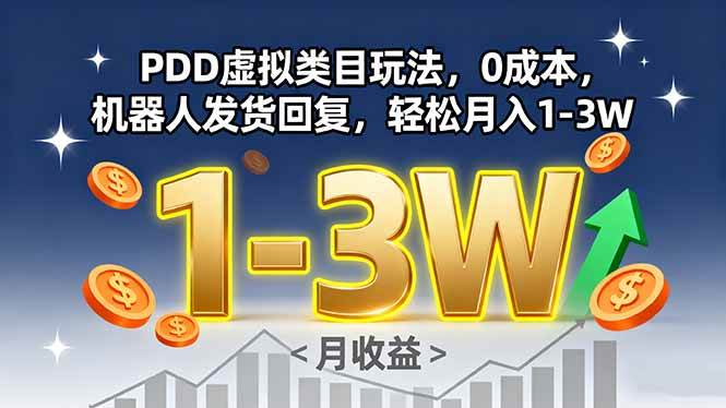 （15968期）PDD虚拟类目玩法，0成本，机器人发货回复，轻松月入1-3W-甄选网创
