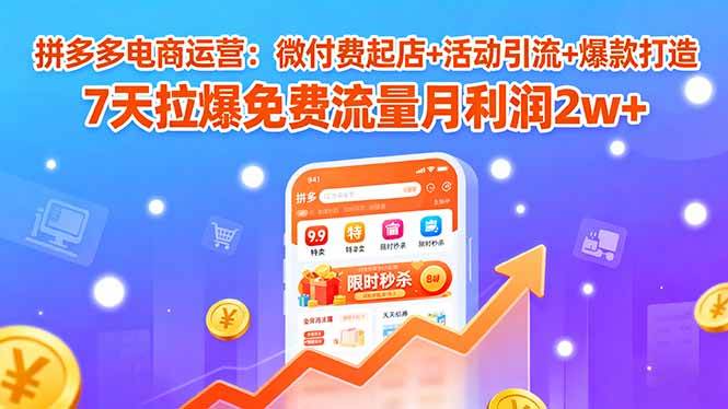 （15960期）拼多多电商运营：微付费起店+活动引流+爆款打造 7天拉爆免费流量月利润2w+-甄选网创