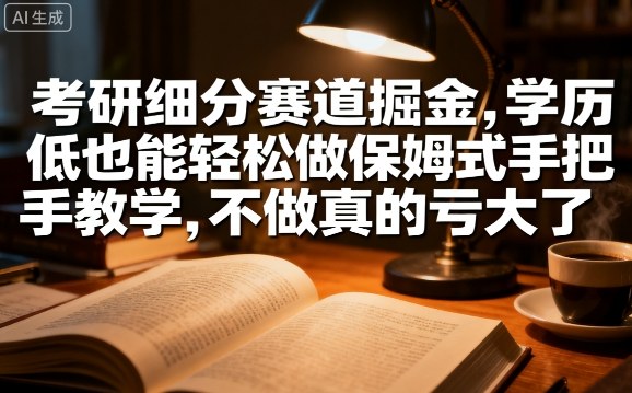 考研细分赛道掘金，日入1k+，学历低也能轻松做保姆式手把手教学，不做真的亏大了【揭秘】-甄选网创