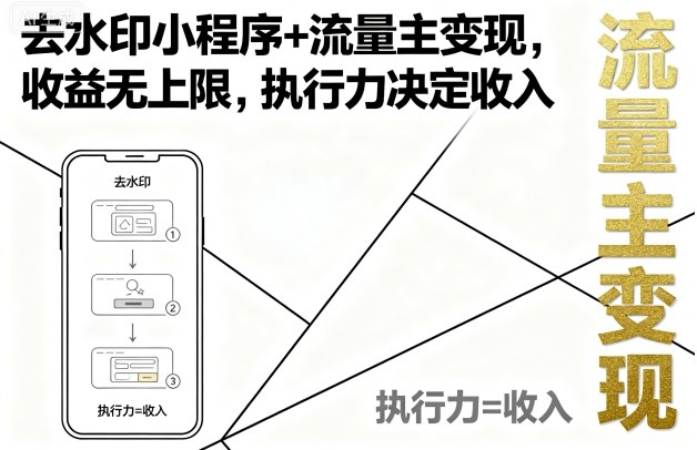 去水印小程序+流量主变现，收益无上限，执行力决定收入-甄选网创