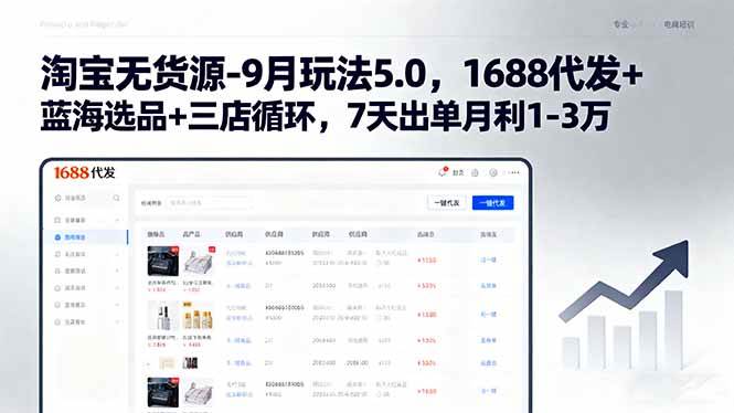 （15972期）淘宝无货源-9月玩法5.0，1688代发+蓝海选品+三店循环，7天出单月利1-3万-甄选网创
