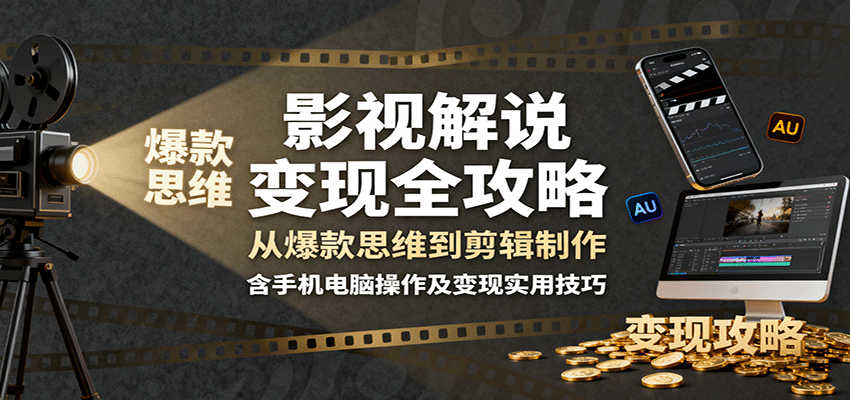 影视解说变现全攻略：从爆款思维到剪辑制作，含手机电脑操作及变现实用技巧-甄选网创
