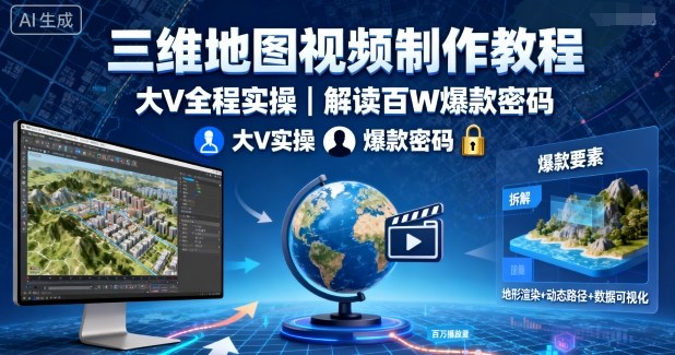 三维地图视频制作教程，大V全程实操，解读百W爆款密码-甄选网创