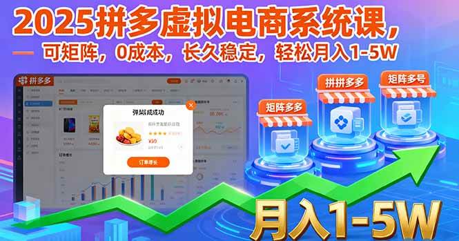 （16088期）2025拼多多虚拟电商系统课，可矩阵，0成本，长久稳定，轻松月入1-5W-甄选网创