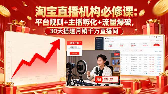 （16087期）淘宝直播机构必修课：平台规则/主播孵化/流量爆破,30天搭建月销千万直播间-甄选网创