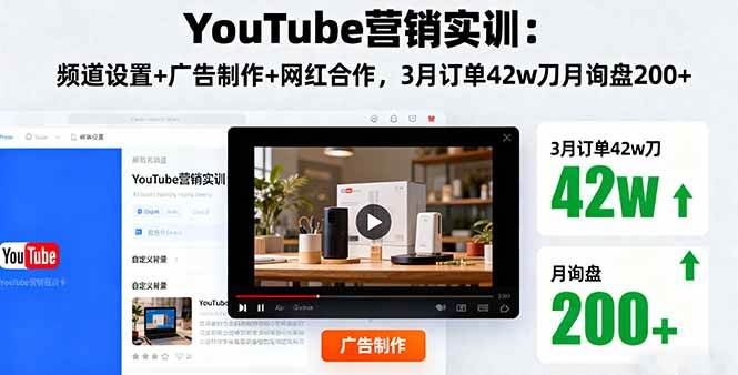 （16107期）YouTube营销实训：频道设置+广告制作+网红合作，3月订单42w刀月询盘200+-甄选网创