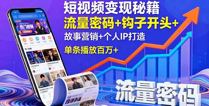 （16079期）短视频变现秘籍，流量密码+钩子开头+故事营销+个人IP打造，单条播放百万+-甄选网创