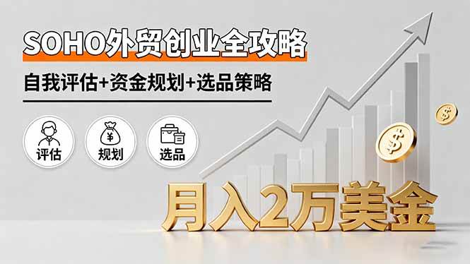 （16076期）SOHO外贸创业全攻略，自我评估+资金规划+选品策略，月入2万美金-甄选网创