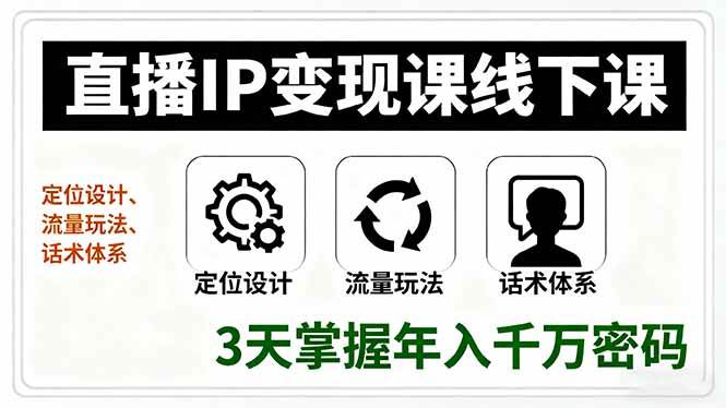 （16065期）直播IP变现课线下课，定位设计、流量玩法、话术体系，3天掌握年入千万密码-甄选网创