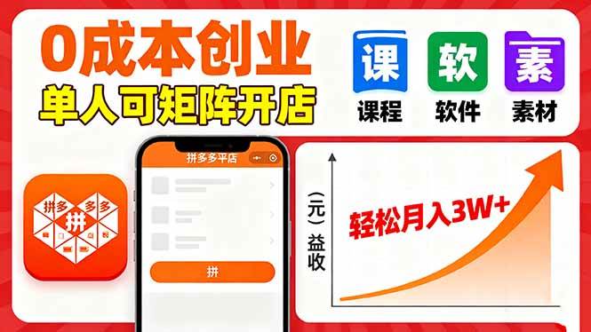 （16047期）拼多多虚拟电商，0成本，单人可矩阵开店，轻松月入3W+-甄选网创