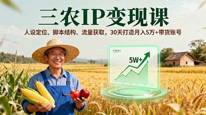 （16044期）三农IP变现课，人设定位、脚本结构、流量获取，30天打造月入5万+带货账号-甄选网创
