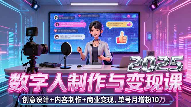 （16032期）2025数字人制作与变现课，创意设计+内容制作+商业变现，单号月增粉10万+-甄选网创