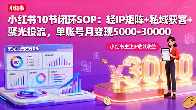 （16026期）小红书10节闭环SOP：轻IP矩阵+私域获客+聚光投流，单账号月变现5000-30000-甄选网创