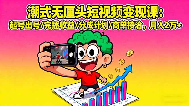 （16023期）潮式无厘头短视频变现课：起号出号/完播收益/分成计划/商单接洽，月入2万+-甄选网创