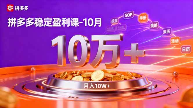 （16413期）拼多多稳定盈利课-10月，强付费SOP+微付费高投产+活动矩阵，单店月入10万+-甄选网创