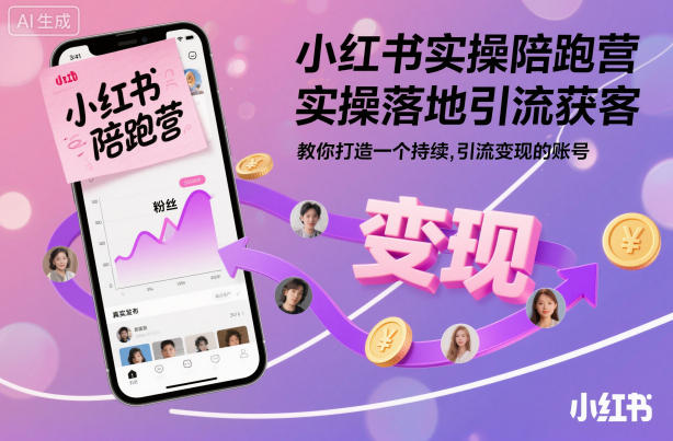 小红书实操陪跑营，实操落地引流获客，教你打造一个持续引流变现的账号-甄选网创