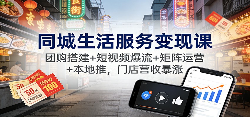 同城生活服务变现课：团购搭建+短视频爆流+矩阵运营+本地推，门店营收暴涨-甄选网创