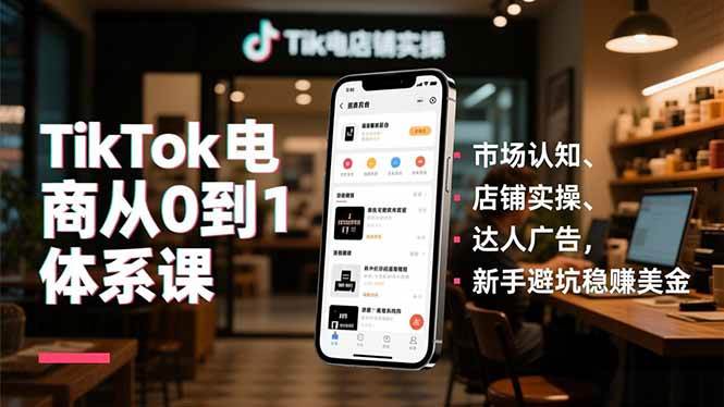 （16818期）TikTok电商从0到1体系课，市场认知、店铺实操、达人广告，新手避坑稳赚美金-甄选网创