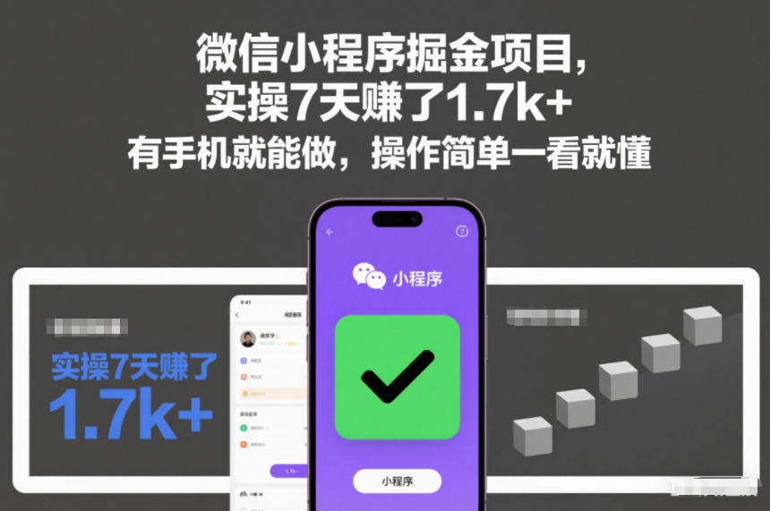 微信小程序掘金项目，实操7天賺了1.7k+，有手机就能做，操作简单一看就懂【揭秘】-甄选网创