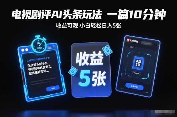 电视剧评AI头条玩法，一篇10分钟，收益可观，小白轻松日入5张+【独家】-甄选网创