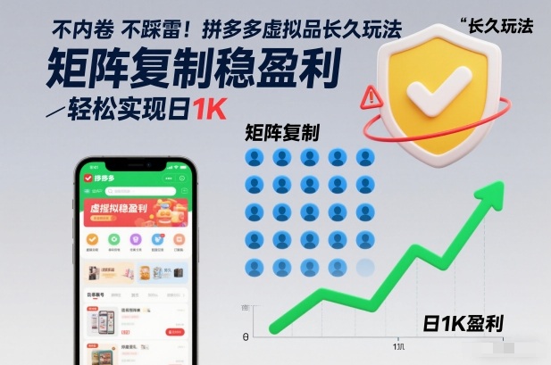 不内卷不踩雷！拼多多虚拟品长久玩法，矩阵复制稳盈利，轻松实现日1K【揭秘】-甄选网创