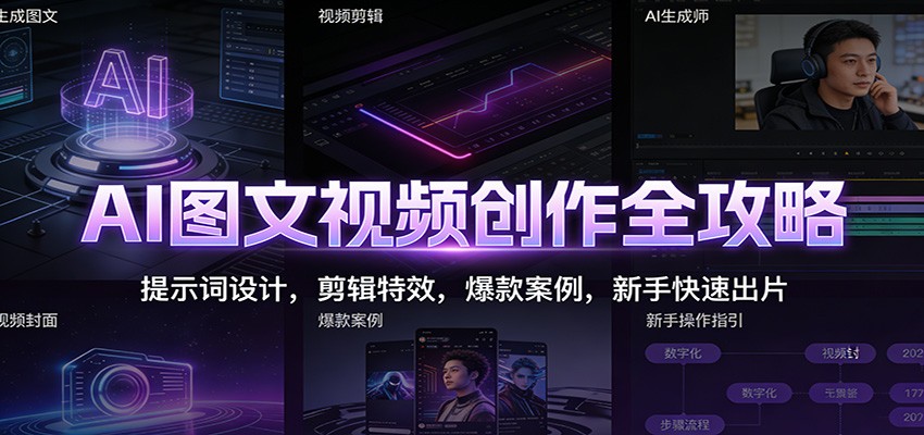 AI图文视频创作全攻略：提示词设计，剪辑特效，爆款案例，新手快速出片-甄选网创
