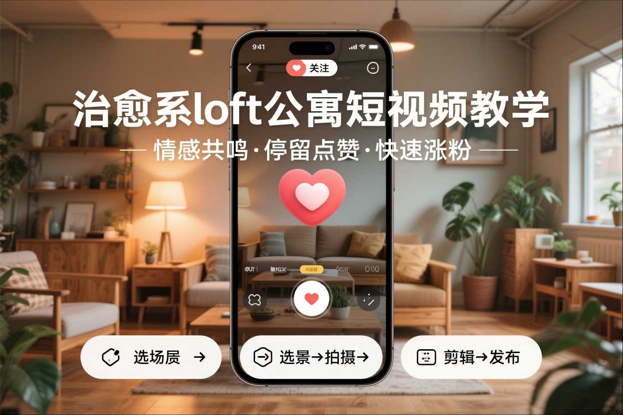 治愈系loft公寓短视频制作教学，情感共鸣引停留点赞关注，快速起号涨粉-甄选网创