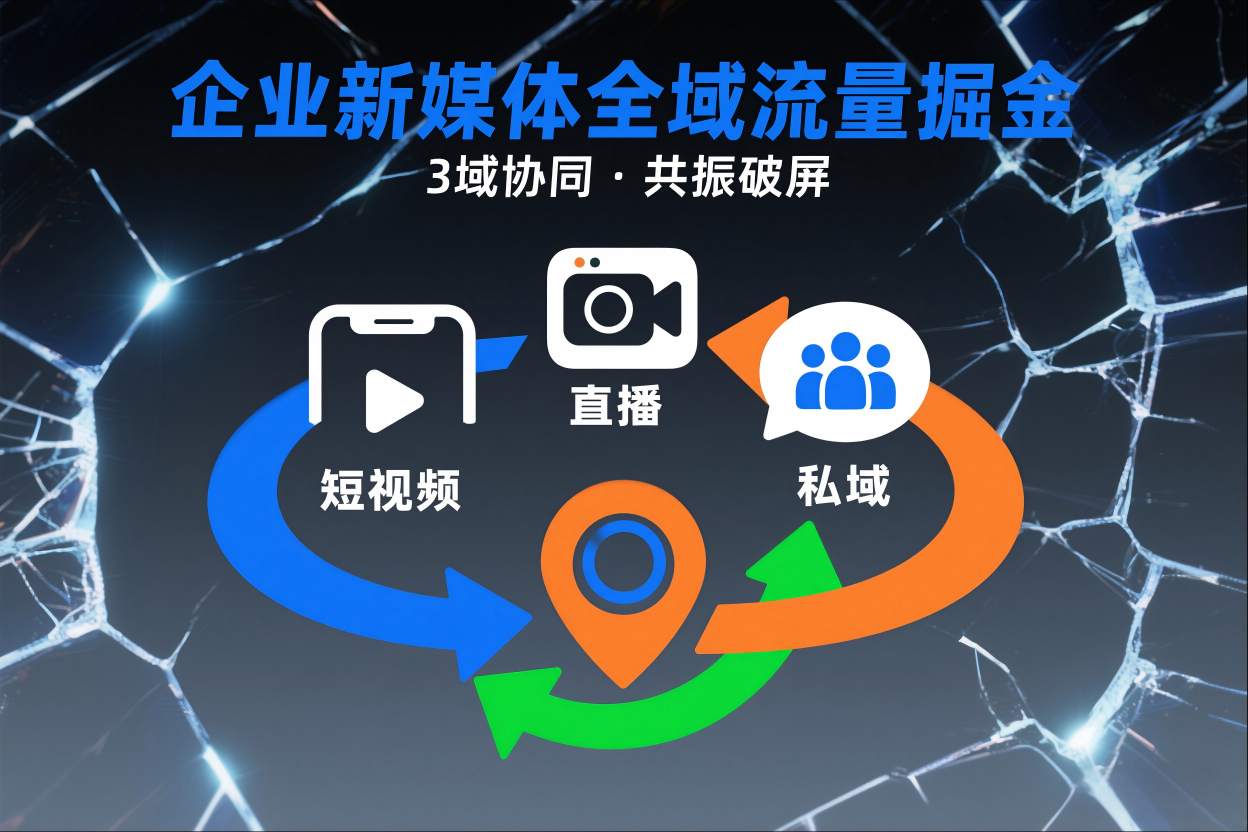 短视频全域商业模式，企业新媒体全域流量掘金，3域协同，共振破屏，短视频-直播-私域-地域-甄选网创