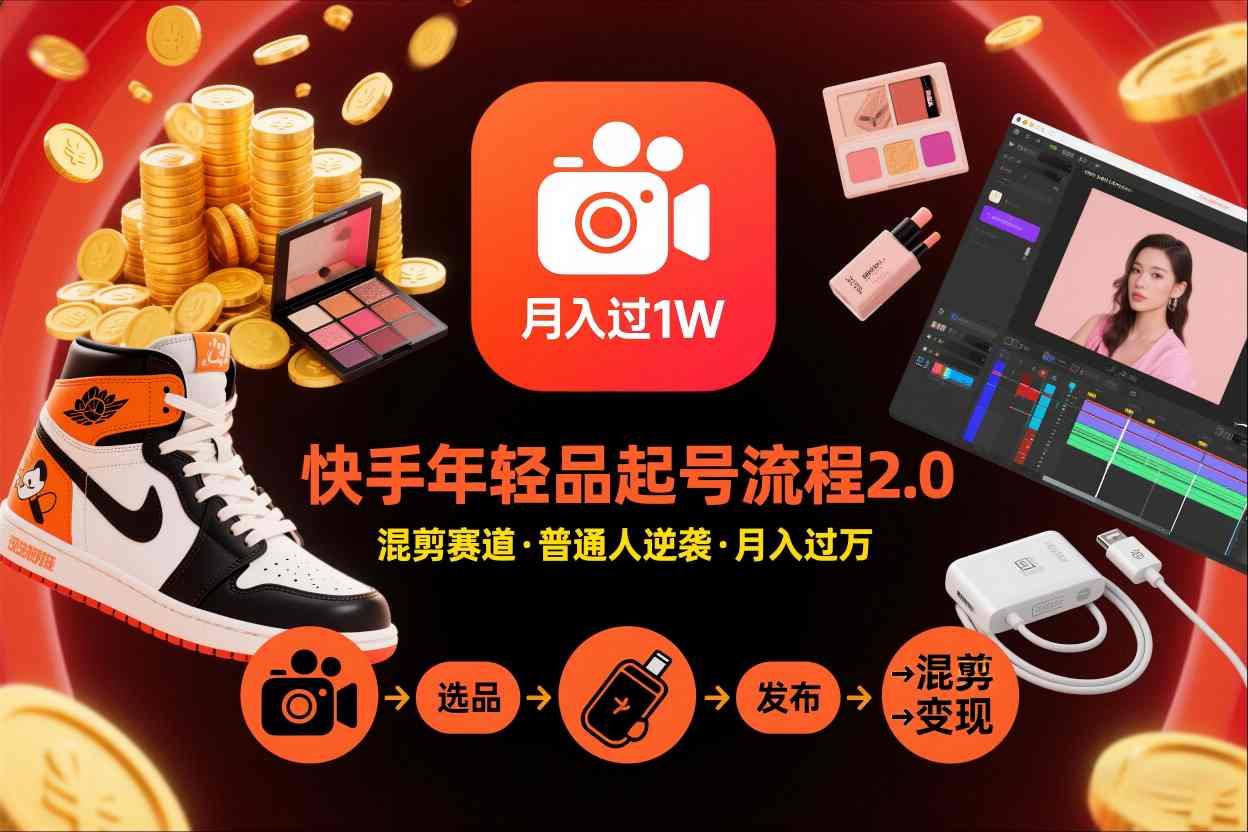 快手短视频带货年轻品起号流程2.0，快手年轻品混剪赛道，普通人也能月入过1W-甄选网创