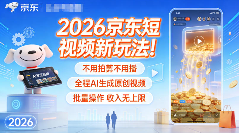 2026京东短视频新玩法！不用拍剪不用播，全程AI生成原创视频，批量操作收入无上限-甄选网创