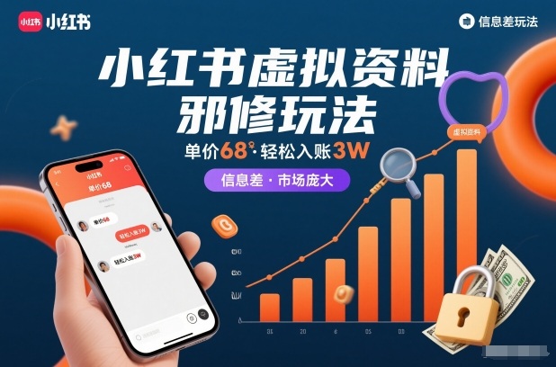 小红书虚拟资料邪修玩法，单价68，轻松入账3W，信息差玩法，市场庞大-甄选网创