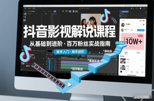 抖音百万粉丝影视解说课程，基础到进阶课，适合新手和进阶学习-甄选网创