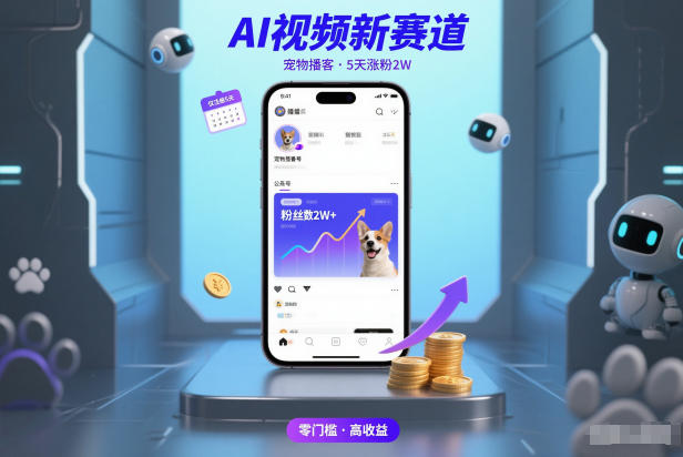 AI视频新赛道，宠物播客仅注册5天涨粉2W，收益非常可观-甄选网创