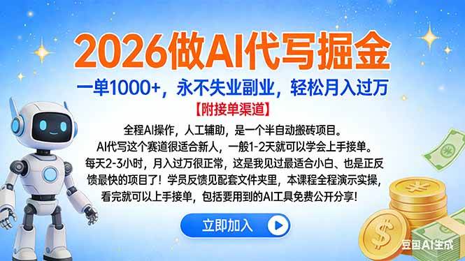 （16924期）2026做AI代写掘金，一单1000+，永不失业副业，轻松月入过万-甄选网创