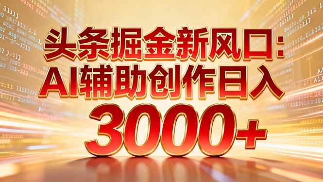 （16923期）头条掘金新风口：AI辅助创作日入3000+，矩阵玩法当天启动隔天见效-甄选网创